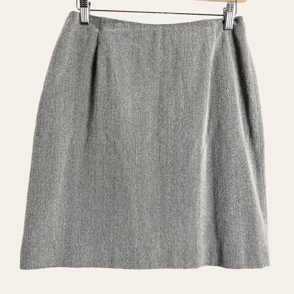 MaxMara Black White Wool Blend Twill Pleated A-Line Mini Skirt Size 8